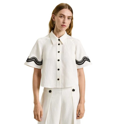 Veronika Maine Viscose Linen Twill Shirt With Lace